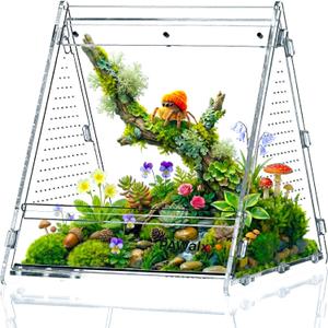Triangular Jumping Spider Enclosure, Acrylic Terrarium with Magnetic Doors, 0.8mm Micro-Ventilation& Escape-Proof Design for Tarantulas, Lizards, Small Pets, 6.5"x7.3"x7."