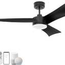 Cumilo 54 Smart Ceiling Fans Lights and Remote,Quiet DC Motor,Outdoor Indoor Black Ceiling Fan,WIFI Alexa App workable,6 Speed,Dimmablel, Modern Lighting & Ceiling fans Living Room Bedroom Porch Patio (Z-Black)