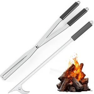 MOOFI Heavy Duty Fire Tong & Poker Set, Firewood Grabber 27.7" Long-Handle Carbon Steel Log with Serrated Grip Tong, Tools Sets For Fire Pit, Fireplace, Wood Stoves, Campfires, Bonfires & BBQ Grills