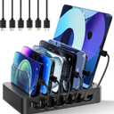 Charging Station for Multiple Devices 68W 6 Port Phone Charger Dock with 6 Cables, 20W Black Fast Charging Station Compatible with Apple Cellphone iPad iPhone Tablet(Black)