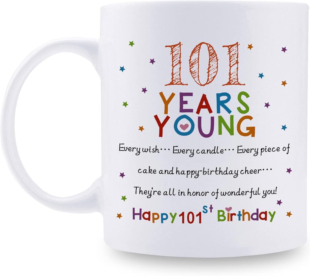 aiyaya 101st Birthday Gifts for Women Men - 101 Years Young Birthday Mug - 101st Birthday Gifts for Grandma Grandpa Mom Dad Friend Sister Brother Uncle Aunt Coworker - 11oz Coffee Mug
