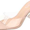 vivianly Womens Clear Heels Sandals Transparent Stiletto Heel Slippers Backless Peep Toe Slip on Heeled Mules (10, Nude -2.7in)