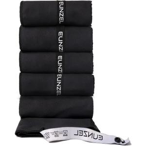 Eunzel Microfiber Workout Towel,Quick Dry Silver Ion Absorbent Sweat Gym Towel for Workout, Camping, Travel, Exercise& Fitness 31.5"x15.7", Set of 5 Black