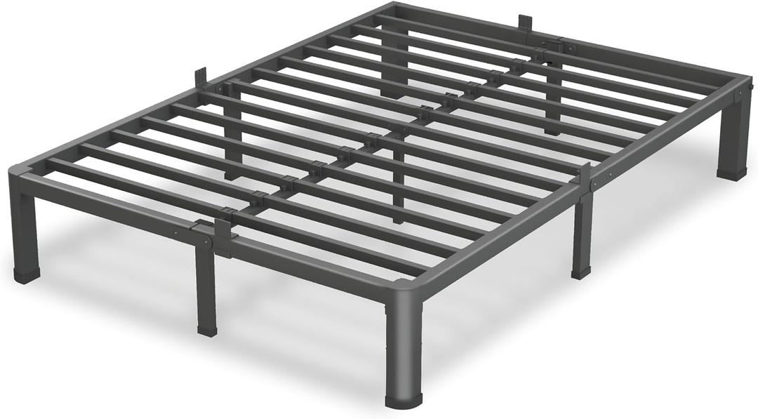 VIPSHOW 10 Inch Full Size Bed Frame, 3500Lbs Heavy Duty Metal Platform with Round Corner Legs Mattress Slide Stopper, Steel Slat Support No Box Spring Needed, Noise Free, Non-Slip, Easy Assembly