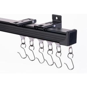 Ceiling Curtain Track 6ft to 9ft, Adjustable Curtain Track Ceiling/Wall Mount, Heavy Duty Aluminum Curtain Track Rods with Roller Hooks - Curtain Rail System for Grommet/Pleated Drape, Black