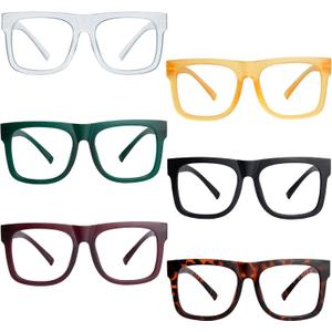 BFOCO Oversized Reading Glasses Metalless Screwless Spring Hinges 6 Pack Readers for Men Women (+0.75)