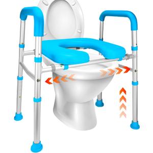 Gillion Raised Toilet Seat with Handles, Width & Height Adjustable Heavy Duty 400lb Medical Safety Frame, Bathroom Assist Toilet Seat Raiser for Seniors, Handicap, Disabled, Pregnant (Blue)