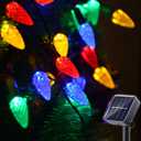 Solar Christmas Lights Outdoor C6 Strawberry String Lights, LED Christmas Fairy Lights 50 LEDs Solar Operated Rechargeable Garden Lights for Christmas Tree, Holiday, Arbor Decor (Multicolor, 8 Modes)