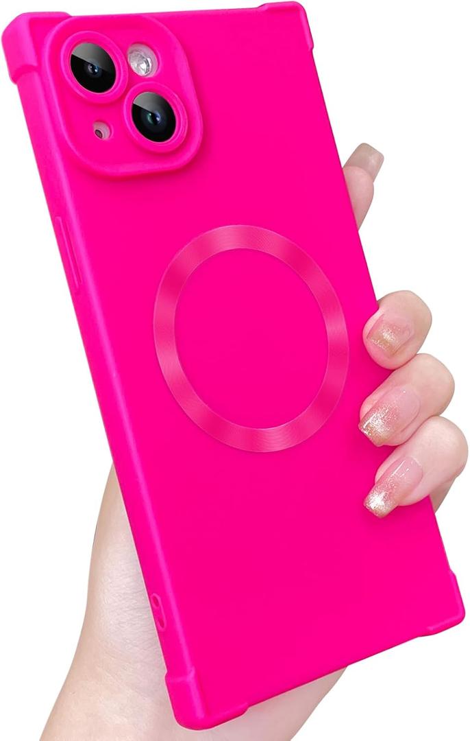 SAKUULO Magnetic for iPhone 15 Case, Compatible with Magsafe, Full Camera Protection Silicone Shockproof Protective Slim Phone Cover for Women Girls for iPhone 15 6.1inch, Hot Pink