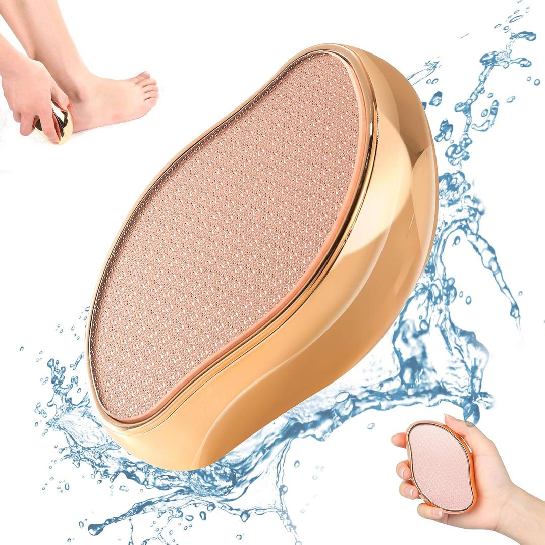 BEZOX Glass Foot File Callus Remover, Crystal Pedicure Foot Scrubber for Travel Use, Portable Handheld Sized Foot Scraper for Cracked Heel - Shinning Golden
