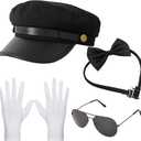 Chauffeur Costume Limo Taxi Driver Halloween Cosplay Accessories Chauffeur Hat Sunglasses Gloves Bowtie Set