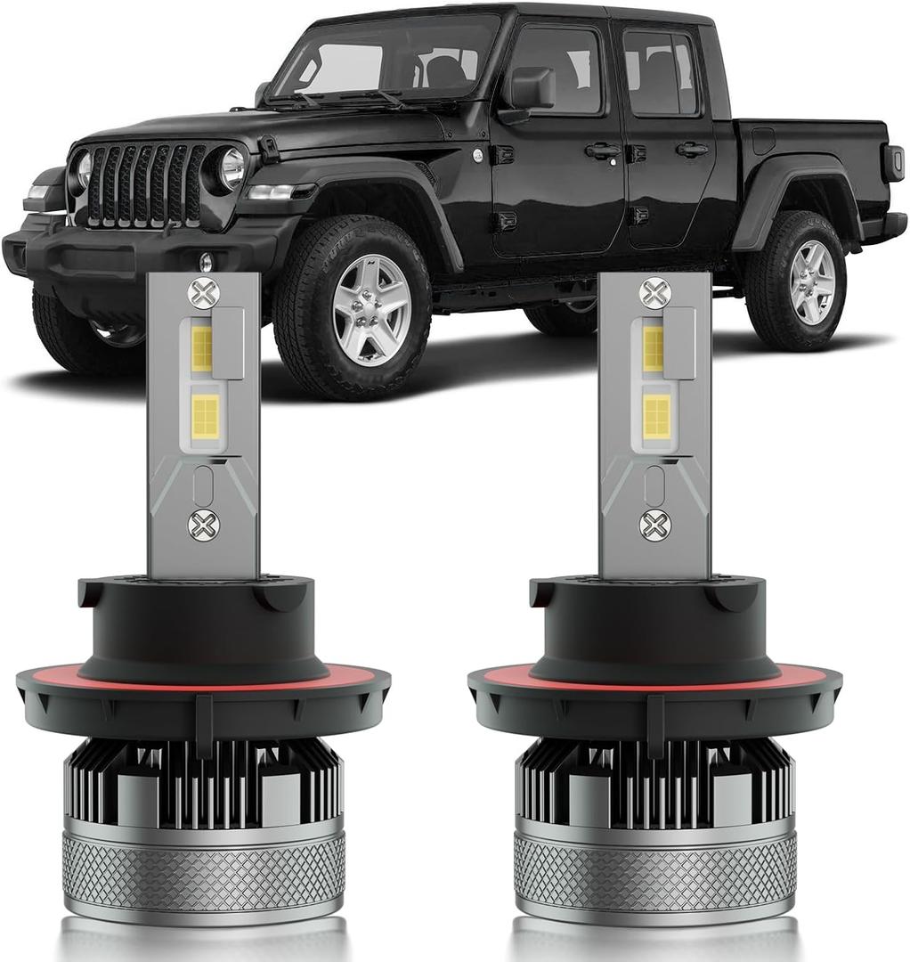 Fits for 2019-2024 Jeep Gladiator Hi/Lo Dual Beam Lights, 300% Super Bright White Plug and Play Powersports Lights Blubs Package, 6500K White, Pack of 2