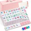 Soulchen 1.4 Inch Acrylic Pink American Mahjong Set 168 Blossom Numbered Tiles, Tiles Bag and Portable Case Classic Complete Mahjong Set for Adult Collection Gift