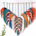 Amestrina Large Macrame Wall Hanging, Boho Chic Macrame Wall Decor, Bohemian Leaf Feather Macrame Wall Art, Handmade Macrame Wall Hanging Tapestry for Bedroom Living Room 31" Wx 31" L (Orange)