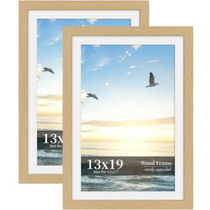 13x19 Picture Frame Set of 2, Wood Frame with Real Glass, Wide Border, 13X19 in