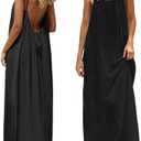 Backless Cami Dress Backless Dress House Dress for Women Sleeveless Long Cami Lounge Dress Backless for Indoor Summer Wear (Black, Medium)