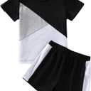 Toddler Baby Boys Color Block Outfits - Cute Long Shorts Tee Casual Sweatshirt Contrast Pants Summer Clothes Set