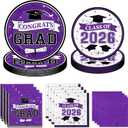 Purple Graduation Plates and Napkins Class of 2026 Grad Congrats Party Supplies Disposable Paper Plates Napkins for 2026 Graduation Party Decorations, Serve 50