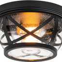 Flush Mount Ceiling Light Fixture Black, 2-Light Modern Farmhouse Porch Light Ceiling Mount for Outdoor, Indoor Flush Mount Lights Fixture for Hallway Foyer Kitchen Bathroom with Seeded Glass