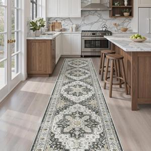 Madane Runner Rugs for Hallway 2x10 Long Washable Non-Slip Hallway Runner Rug Low-Pile Stair Kitchen Runner Soft Throw Carpet for Entrance Living Dining Laundry Room (Black, 2 x 10)