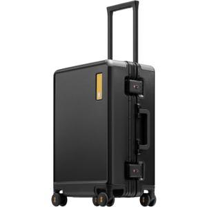 LEVEL8 Zipperless Carry On Suitcase Airline Approved with Aluminum Frame, Hard Shell Luggage with Spinner Wheels, Metal Travel Luggage with Double Tsa Locks, 20 Inch, Black
