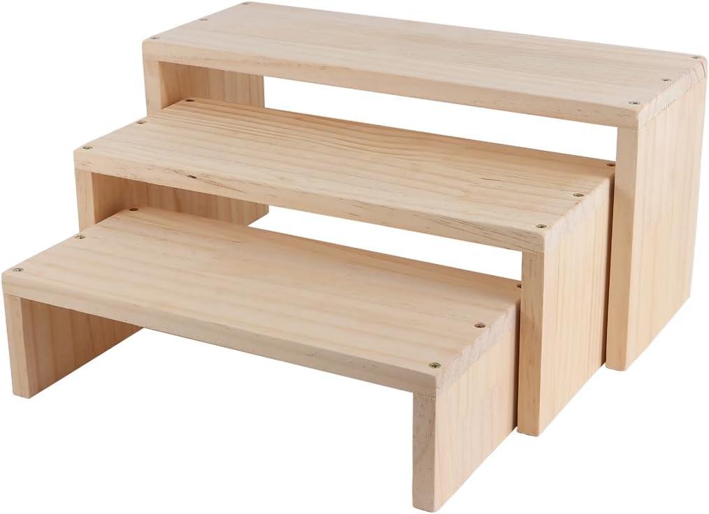 3-Tier risers display stands, Wooden Retail Display Rack for retail Rustic Tabletop Display rack for cupcakes, collectibles,jewelry, perfum, Funko Pop Figures