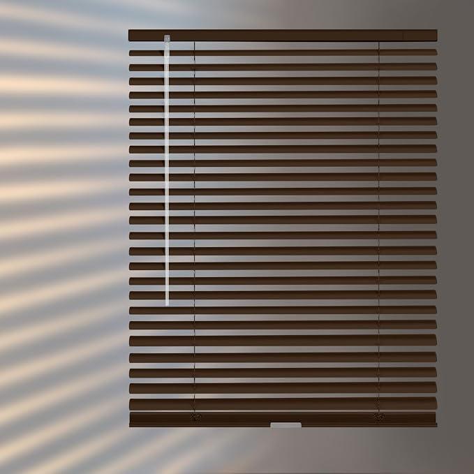 HIDODO Aluminum Mini Blinds for Windows Cordless Horizontal Window Shades for Light Adjustment, Metal Venetian Blinds Waterproof for Bedroom, Bathroom, 30" W x 64" H, Brown