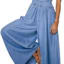 CHOUYATOU Women's Loose Adjustable Strap Wide Leg Denim Bib Overalls Baggy Distressed Jean Overalls Pants (Blue, M)