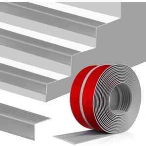 Stair Edge Trim Self Adhesive Vinyl Stair Nosing Molding Trim Non-Slip Rubber Nose Protector Peel and Stick Anti-Slip Edging for Indoor & Outdoor Use (Gray, 4 in x 40 Ft)