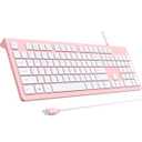 Computer Keyboard Wired, Plug Play USB Keyboard, Low Profile Chiclet Keys, Large Number Pad, Caps Indicators, Foldable Stands, Spill-Resistant, Anti-Wear Letters for Windows PC Laptop, Full Size, Pink