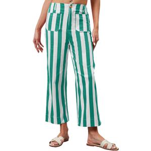 Womens Cropped Striped Jeans High Waisted Strechy Wide Leg Capri Jeans Straight Flare Ankle Denim Pants with Pockets (Large, Green)