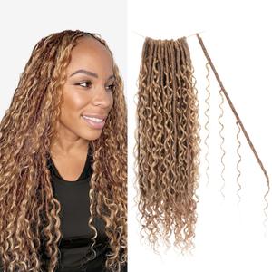 Boho Goddess Locs Crochet Hair: 8 Packs Pre Looped Bohemian Faux Locs Crochet Hair Extensions for Black Women, 18 Inch with 3 Curls (18 Inch, OT30/27#, 8 Packs)