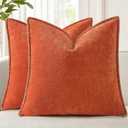 DecorUhome Chenille Soft Cozy Throw Pillow Covers 18x18 Set of 2, Modern Farmhouse Boho Velvet Decorative Pillow Cases with Stitched Edge for Couch Sofa Bed Home Decor, Rust