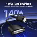 Hugener Magnetic 3 Cable USB-C 6.6FT Compatible with M5/M4/M3/M2 MacBook Air Pro Charger, 140W Cable for MacBook Air (13"/15" 2026/2025/2024/2023/2022), Pro (16"/14" 2026/2025/2024/2023/2021), Black