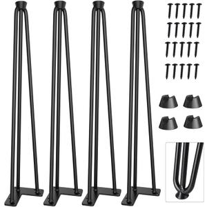 CWLOTAC 36'' Hairpin Coffee Table Legs Set of 4-3 Solid Rods with Metal Desk Table Legs - Industrial Home DIY for Bench Legs, Dining Table Legs, Bar Height Table Legs - 4PCS Rubber Floor Protectors