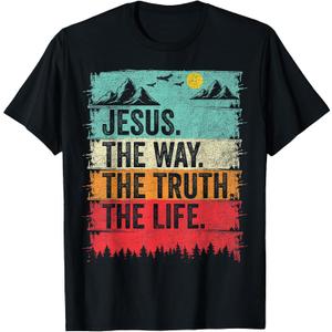 Jesus The Way Truth Life Women Men Kids Christian Worship T-Shirt (Black, L)