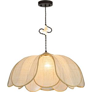 Boho Light Fixture, 24" Hand Woven Rattan Chandelier, Boho Chandelier with Brass Cat Hook for Dining Room, Living Room, Kitchen, Bedroom and Restaurant