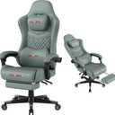 Gaming Chair,Ergonomic Computer Gaming Chair,400lb Load-Bearing,Retractable Footrest/Waist Support/Ergonomic Backrest[Spring + 4D Sponge] (Green), XX-Large