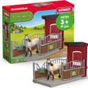 Schleich Farm World - 4pc Horse Stall and Mare Toy Set for Kids. Customizable Write-On Name Tag for Realistic Pony Box. Farm Animal Toys for Boys and Girls. Fun Interactive Play for Kids Ages 3+ 42724