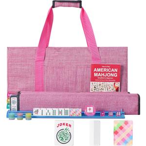 American Mahjong Set,166 Quality Acrylic Tiles with Colorful Prints, 4 All-in-One Color Rack/Pushers, Complete Mahjong Game Set with Carrying Bag