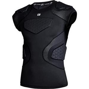 COOLOMG Youth Football Padded Shirt Chest Rib Protector Heart Sternum Shoulder Protection for Rugby Lacrosse, Size: M