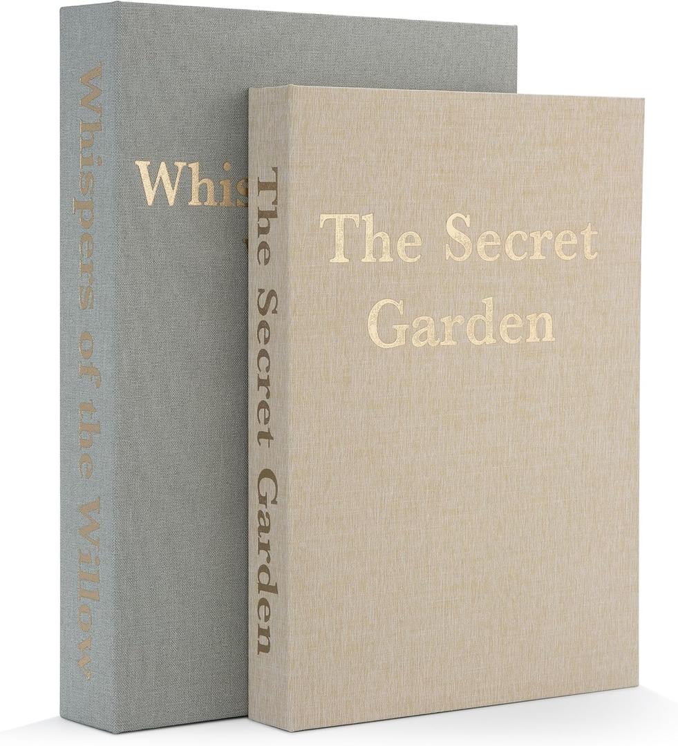 Decorative Linen Storage Books Set of 2  Aesthetic Faux Book Keepsake Box with Hidden Magnetic Closure for Coffee Table Decor, Bookshelf Styling, Neutral Modern Home Decor(Sage & Beige)