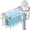 Yazoni 2-in-1 Sponge Holder for Kitchen Sink, Suction Cup Kitchen Caddy, No Drill Rustproof Sink Organizer for Place Dishwashing Brush Soap and Sponge (Silver)