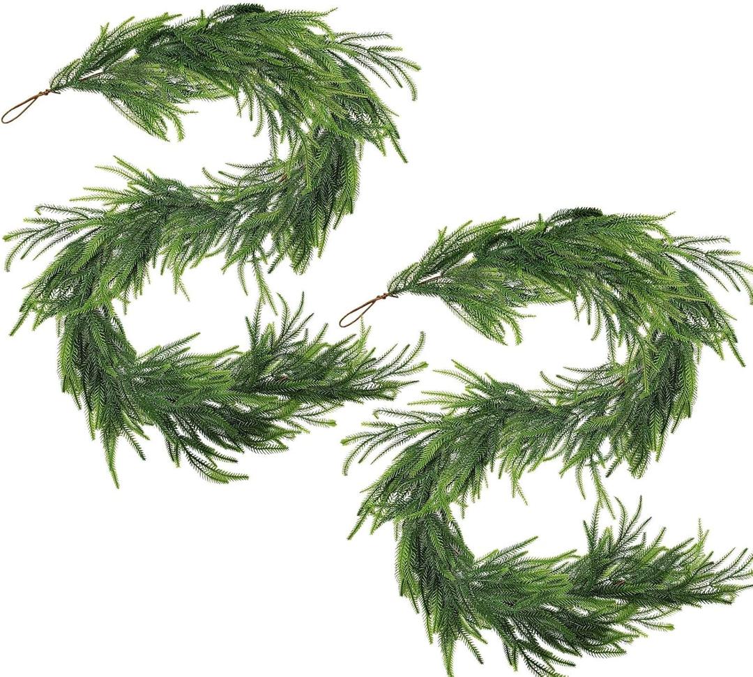 2 Pcs Real Touch Norfolk Pine Garland 6FT Artificial Pine Greenery Garlands Faux Christmas Garland for Holiday Seasonal Indoor Home Decoration Mantle