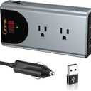 BMK 350W Car Power Inverter, DC 12V to 110V AC Car Inverter with PD 18W USB-C and Dual USB Ports, Power Inverter for Vehicles Converter with Switch and Current LCD Screen