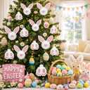 Jenaai 18 Pcs Easter Glitter Bunny Hanging Decorations Bunny Tree Ornaments Plush Rabbit Butt Ears Decor Spring DIY Crafts Tree Ornaments Easter Party Favors Home Decoration