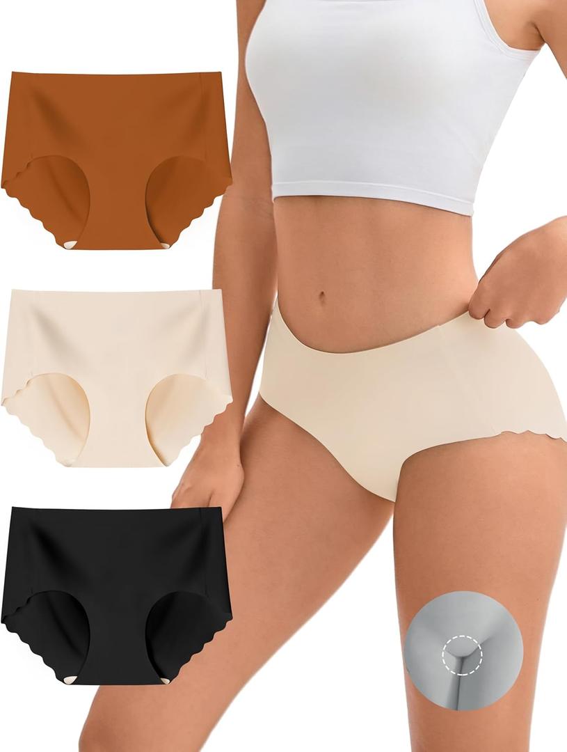 Camel Toe Cover Underwear Women 3 Pack, Seamless Stretch Panties Breathable Full Coverage Hipster Briefs (Medium, Multicolor01)