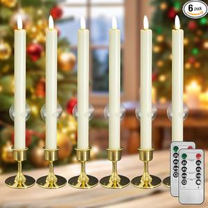 SUNGEGE Christmas Window Candles 6 Pack with Remote Timer (2/4/6/8H), Battery Operated Flameless LED for Windows, Includes Suction Cups, Bases & 2 Remotes – Holiday Decor