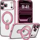 Compatible with iPhone 17 Pro Case with Invisible Magnetic Ring Stand [Compatible with Mag-Safe] [Full Camera Lens Protector] Plating Clear Phone Case for iPhone 17 Pro 6.3", Pink