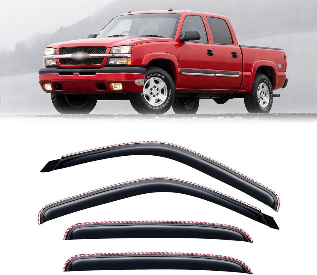 in-Channel Rain Guards for 2001-2007 Chevy Silverado & GMC Sierra 1500/2500/ 3500 Crew Cab, Window Visors Vent Deflector Shade Smoke for 02-06 Chevy Suburban/GMC Yukon XL/Escalade EXT/Avalanche